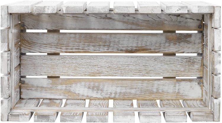Whitewashed Wood Raised Planter Box, Decorative Slatted Trough Style Small Indoor Plant Crate-MyGift