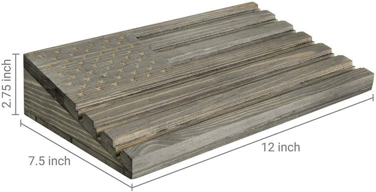 American Flag Vintage Gray Wood Military Challenge Coin Display Tabletop Tray-MyGift