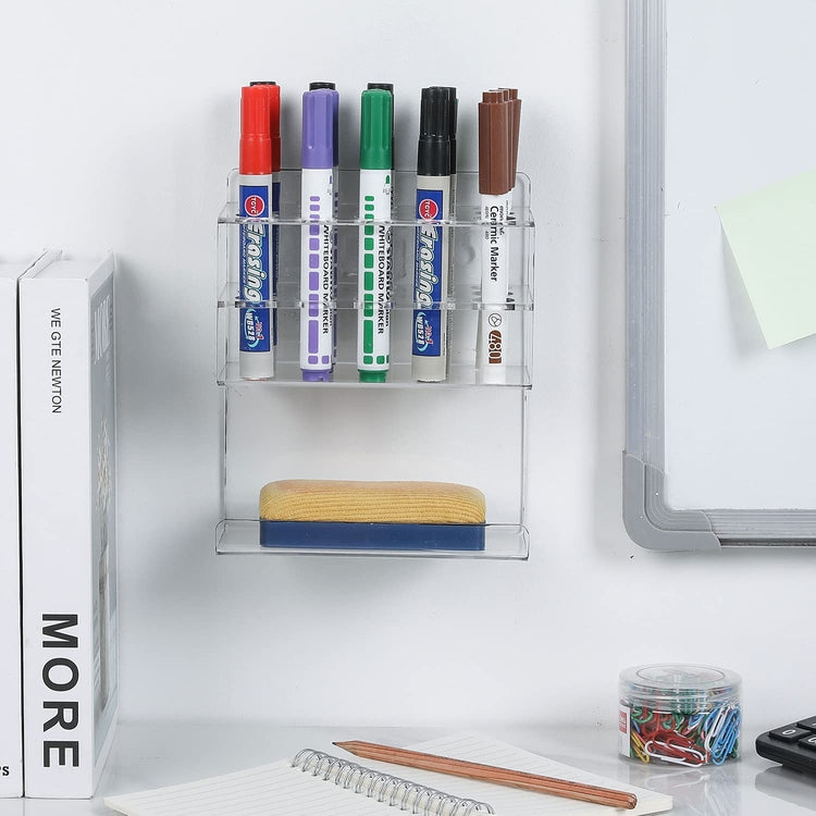 Wall Mounted Tiered Clear Acrylic Dry Erase Whiteboard Marker and Eraser Storage Holder Stand-MyGift