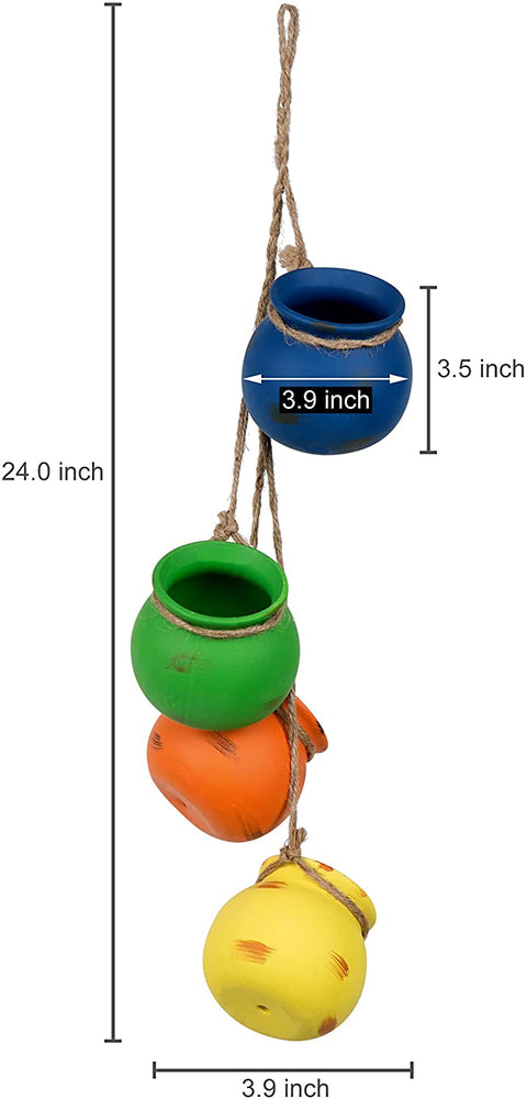 Bunch of 4 Bright Rainbow Hanging Ceramic Pot Planter Set-MyGift