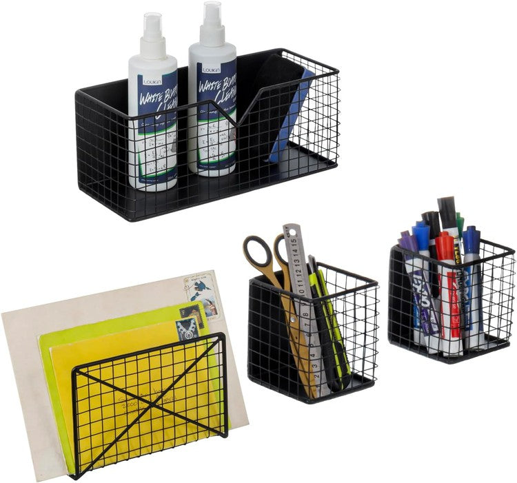 Mail Mesh Rack Industrial Matte Black Metal Wire Mesh Magnetic Baskets with Mail Sort ...