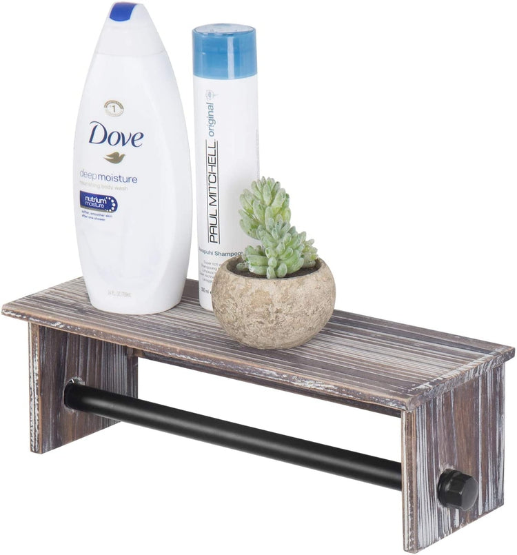 Industrial Metal Pipe Hanging Rack with Rustic Torched Wood Shelf-MyGift