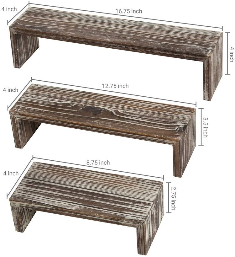 Set of 3 Torched Wood Nesting Decorative Tabletop Display Riser Stands-MyGift