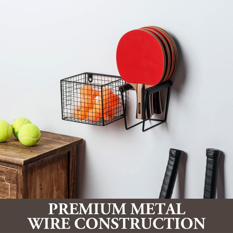 Wall Mounted Racket Wall Mounted Black Metal Table Tennis Racket and Ball Storage, Hanging ...