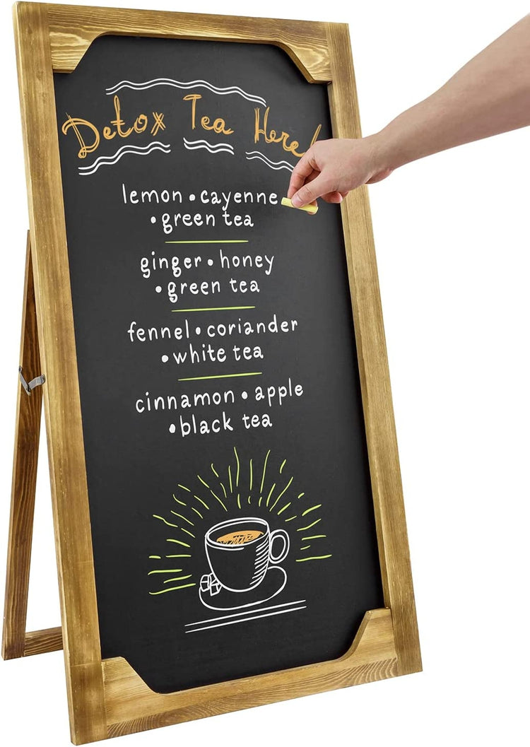 3-Foot Tall Freestanding Chalkboard Sign, Burnt Wood Commercial Extra Large Chalk Board with Easel Style Stand-MyGift
