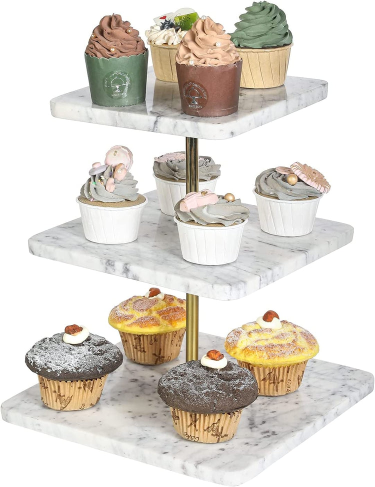 Square Natural White Marble Commercial 3 Tier Cupcake Dessert Display Retail Riser Stand-MyGift