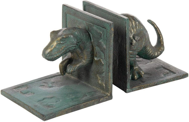 Dinosaur Bookends, Vintage Cast Iron Tyrannosaurus T-Rex Shaped Design Decorative Book Holder Support-MyGift