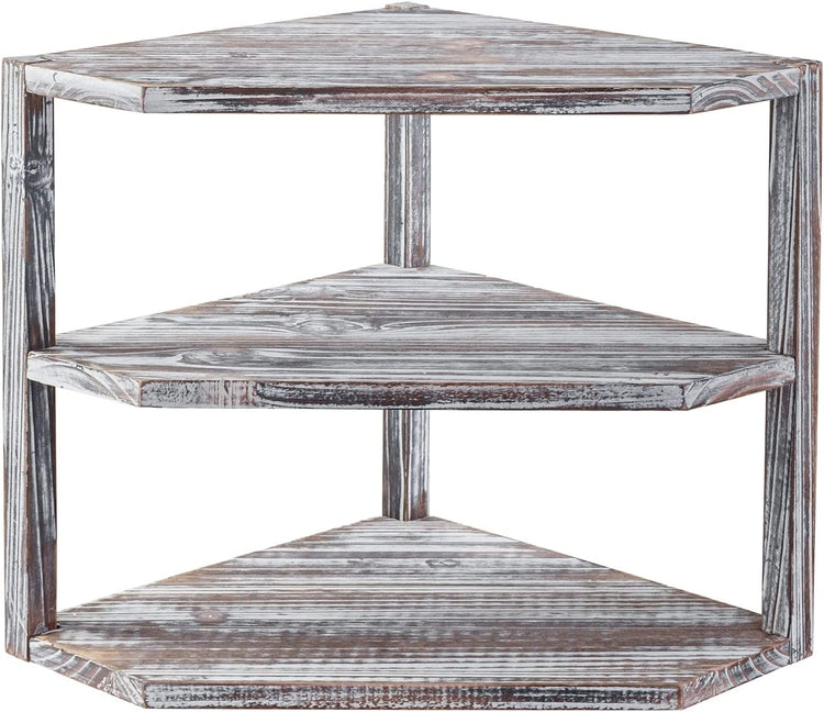 Tiered Torched Wood Kitchen Countertop Corner Organizer Shelf-MyGift
