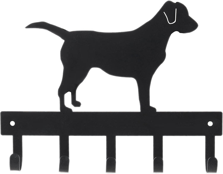 Black Metal Labrador Silhouette Key & Dog Leash Rack, Wall-Mounted-MyGift