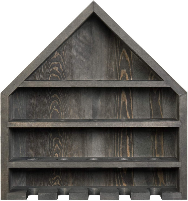 Gray Wood Home Plate-Shaped Wall Mounted Baseball and Bat Storage Display Shelf Rack-MyGift