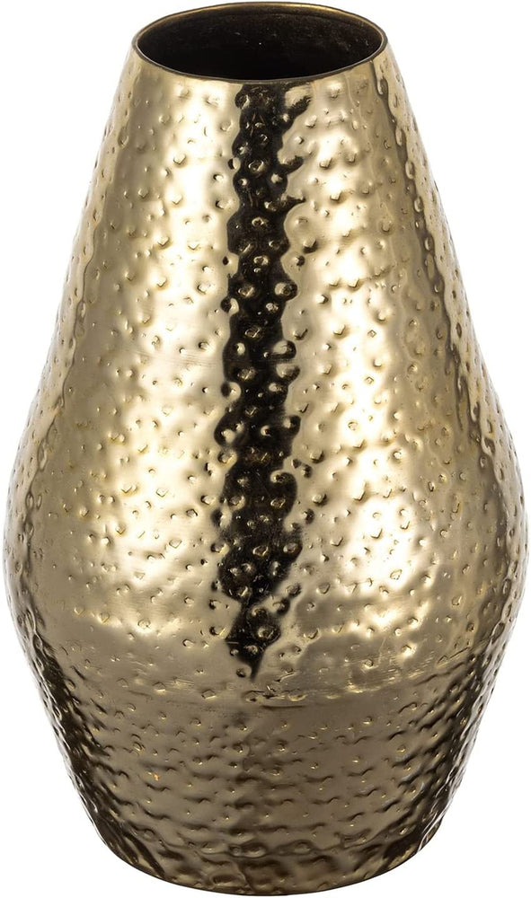 10 inch Tall Brass Tone Metal Flower Vase with Pebbled Texture, Hammered Centerpiece Holder for Floral Arrangements-MyGift