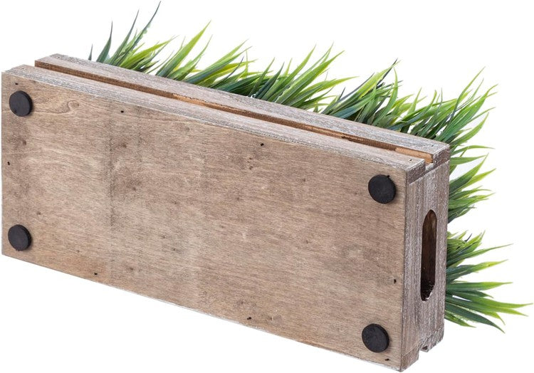 Artificial Green Grass Plant in Vintage Weathered Wood Planter Window Box, Plant Container-MyGift