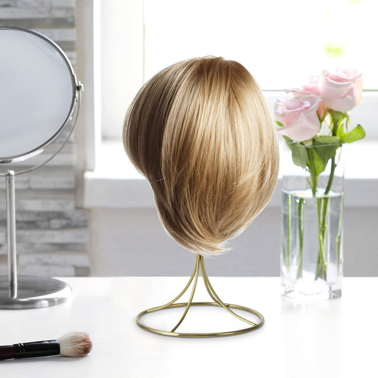 Brass Metal Wig Display Stand, Tabletop Hat Rack, Baseball Cap Storage Form, Set of 3-MyGift
