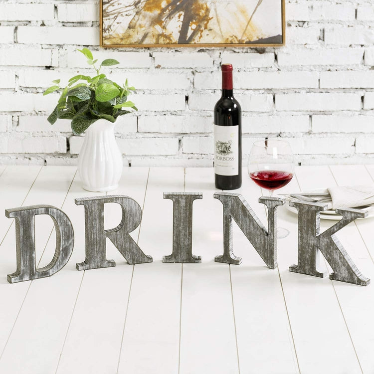 Rustic Gray Whitewashed Wood DRINK Decorative Tabletop Cutout Letter Sign Display-MyGift