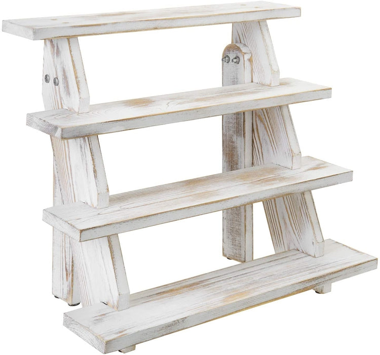 4 Tier Cascading Whitewashed Wood Retail Stair Shelf Display Riser, Cupcake Dessert Stand-MyGift