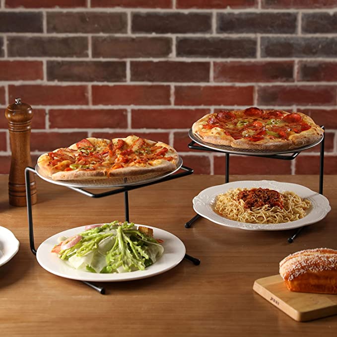 Tabletop Black Metal Pizza Pan Riser Stands, Food Platter Tray Display, Set of 6-MyGift
