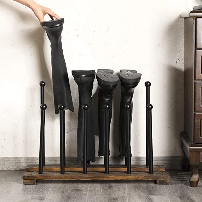 Modern Black Metal Freestanding Boot Rack Organizer, Shoe Storage Rack-MyGift