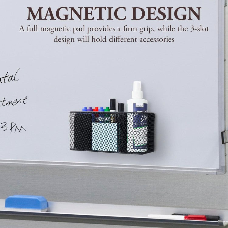 Magnetic Black Metal White Board Supply Caddy, 3 Compartment Office Stationery Organizer with Pen Cup-MyGift