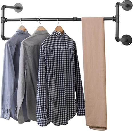 Wall Mounted Industrial Pipe Style Black Metal Clothes Display Garment Rack-MyGift