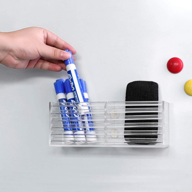 2 Slot Clear Acrylic Magnetic Dry Erase Whiteboard Marker Storage Bin, Office Supplies Organizer Box-MyGift