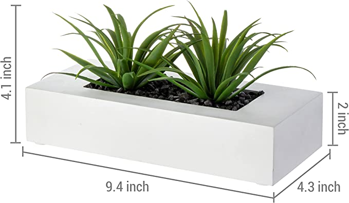 10 inch plant pot white Tabletop Artificial Green Grass Plants in 10 Inch White Wood Rectangular Plant Pot