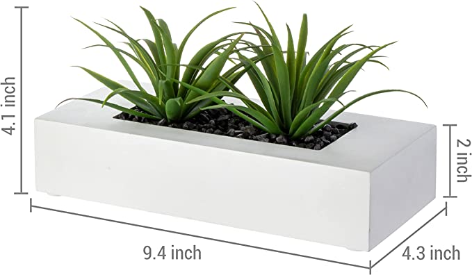 Tabletop Artificial Green Grass Plants in 10 Inch White Wood Rectangular Planter Pot-MyGift