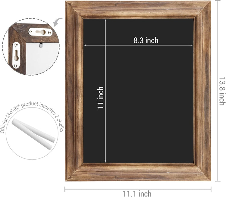 Wall Mounted Burnt Wood Beveled Picture Frame Chalkboard, 11x14 Inch Decorative Chalk Message Board-MyGift