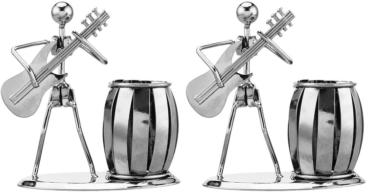 Set of 2, Gunmetal Gray Guitar Rocker Design Pen Holder, Pencil Cup-MyGift