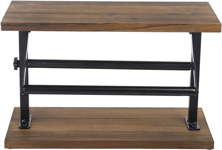 Kitchen Paper Towel Holder Countertop Rack, Rustic Burnt Wood and Metal Towel Dispenser with Top Shelf-MyGift