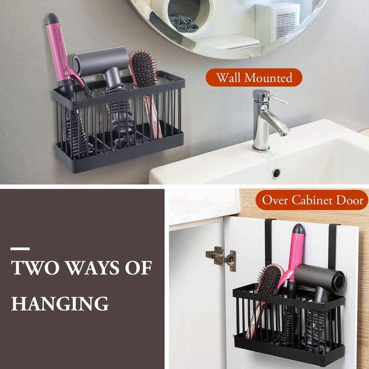 Wall Mountable, or Countertop Industrial Matte Black Metal Wire Hair Styling Hot Tools Basket-MyGift