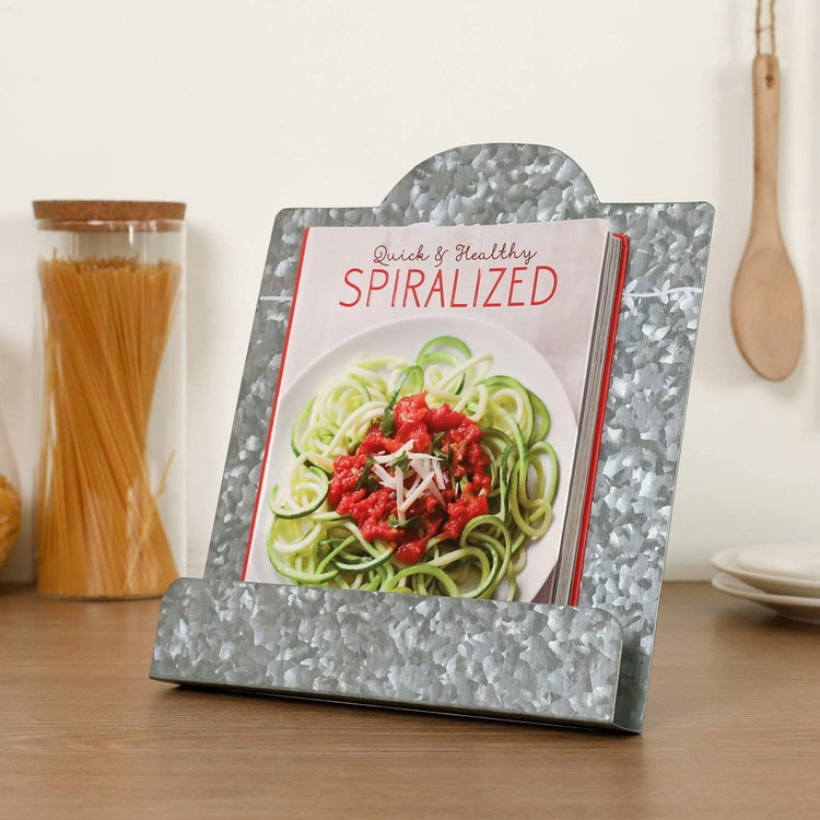 Silver Galvanized Metal Cookbook Holder Stand with RECIPE Text-MyGift