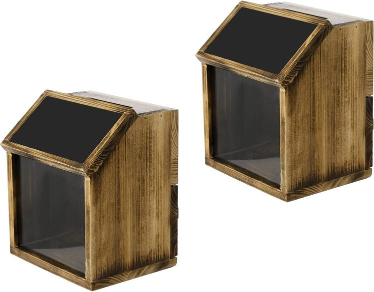 Set of 2, Burnt Wood Locking Tip Collector, Donation or Suggestion Box with Chalkboard-MyGift