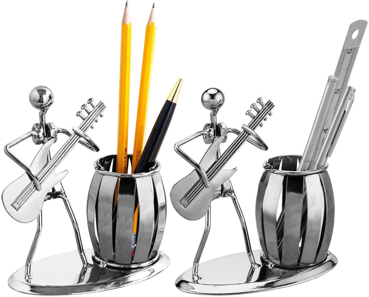 Set of 2, Gunmetal Gray Guitar Rocker Design Pen Holder, Pencil Cup-MyGift