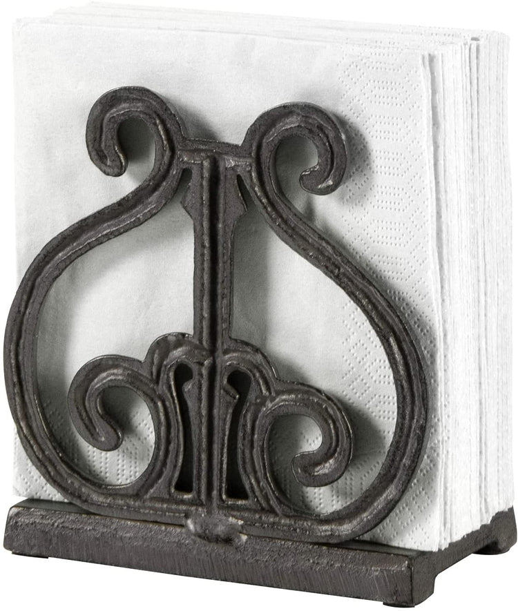 Cast Iron Napkin Holder, Dark Brown Dining Utensil Ornamental Design Napkins Dispenser-MyGift