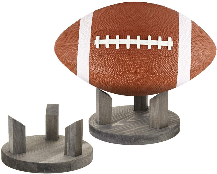 Set of 2, Gray Wood Sports Ball Tabletop Display Rack Riser Stands-MyGift