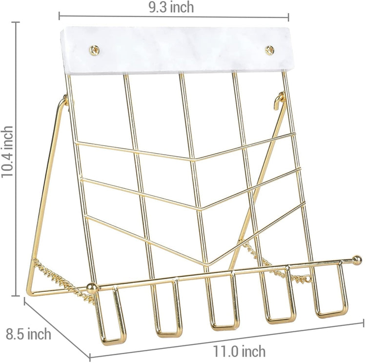 Cookbook Stand Metal Brass Tone Wire and White Marble Decorative Kitchen Modern Cookbook Holder Recipe Stand-MyGift