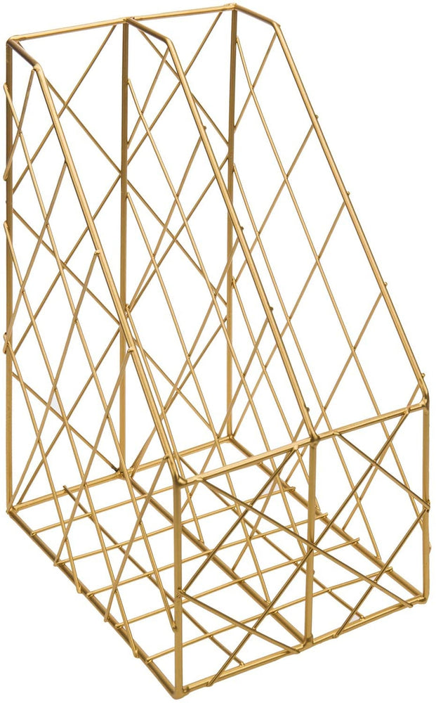 2 Slot Geometric Gold-Tone Metal Wire Magazine Holder / Desk File Organizer-MyGift