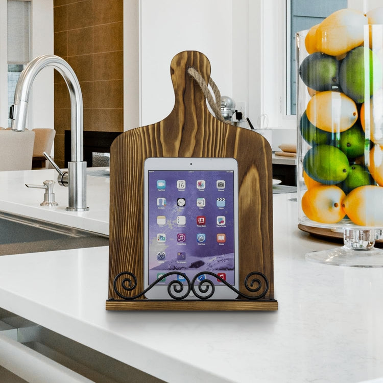 MyGift Text Paddle Style Wood Cookbook Stand, Country Tablet Holder, Brown  