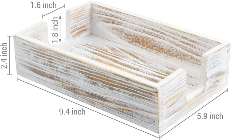 White Washed Solid Wood Bathroom Paper Towel Holder, Napkin Dispenser Vanity Toiletry Tray-MyGift