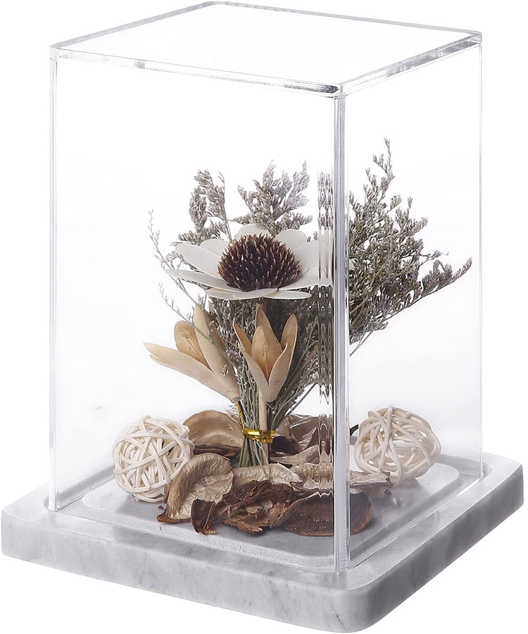 Clear Acrylic Cloche Display Case with Small Square White Marble Base-MyGift