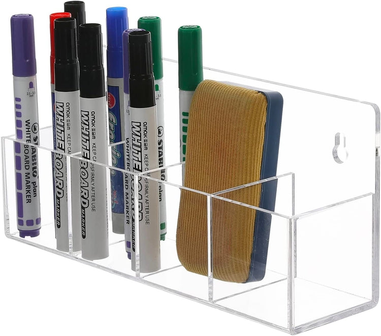 Clear Acrylic Wall Mounted Office Supplies Holder, Whiteboard Accessories Rack for Dry Erase Markers and Erasers-MyGift