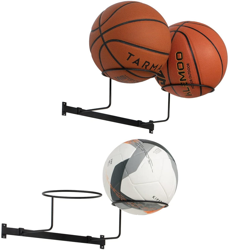 Wall Mounted Ball Storage Rack, Black Metal Ball Holder Rings for Holding Sports and Exercise Balls-MyGift