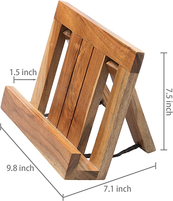 Natural Brown Acacia Wood Tabletop Cookbook Stand Holder & Tablet Stand with Kickstand-MyGift