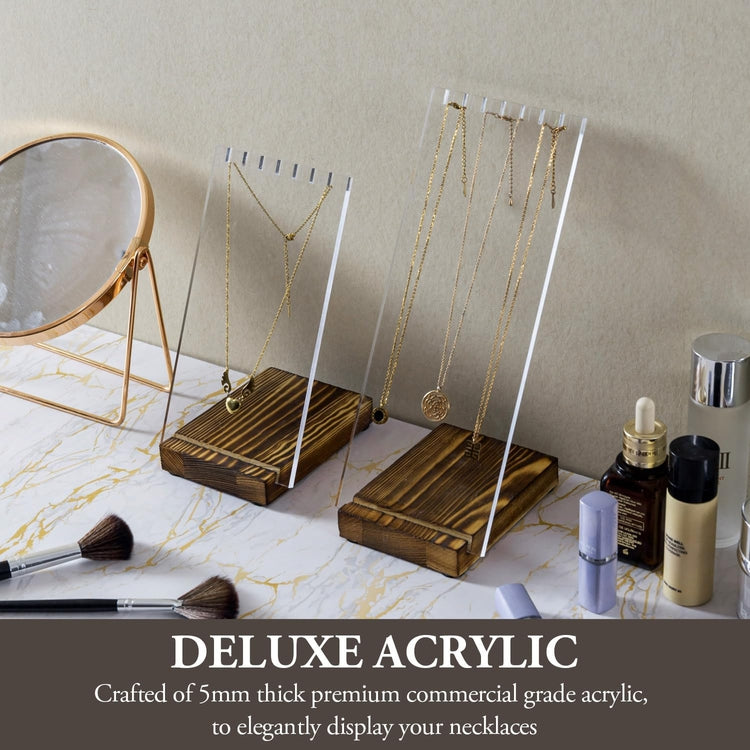 Tabletop Clear Acrylic Necklace Holder with Panel and Wood Base, Jewelry Stand, 2 Piece Set-MyGift