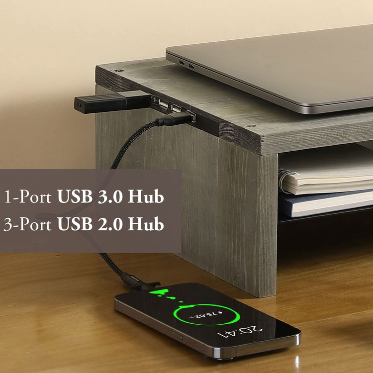 USB Enabled Monitor Stand, Ergonomic Computer Screen Desktop Workstation Riser with USB Ports-MyGift