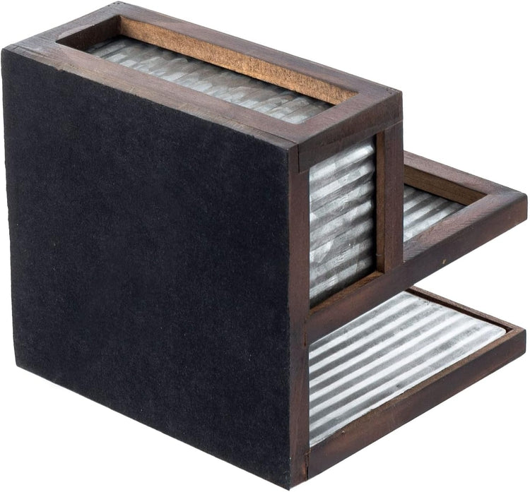 Farmhouse Brown Napkin Holder Spice Rack Combo Set, Napkin Rack with 3 Shakers for Salt Pepper Seasonings-MyGift