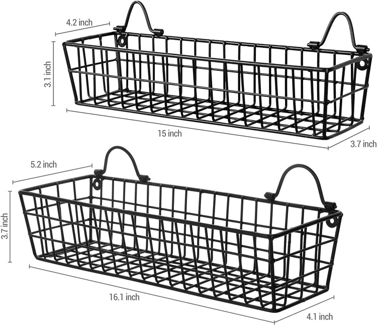 Set of 2, Wall-Mounted Openwork Black Storage Baskets, Metal Mesh Display Racks-MyGift