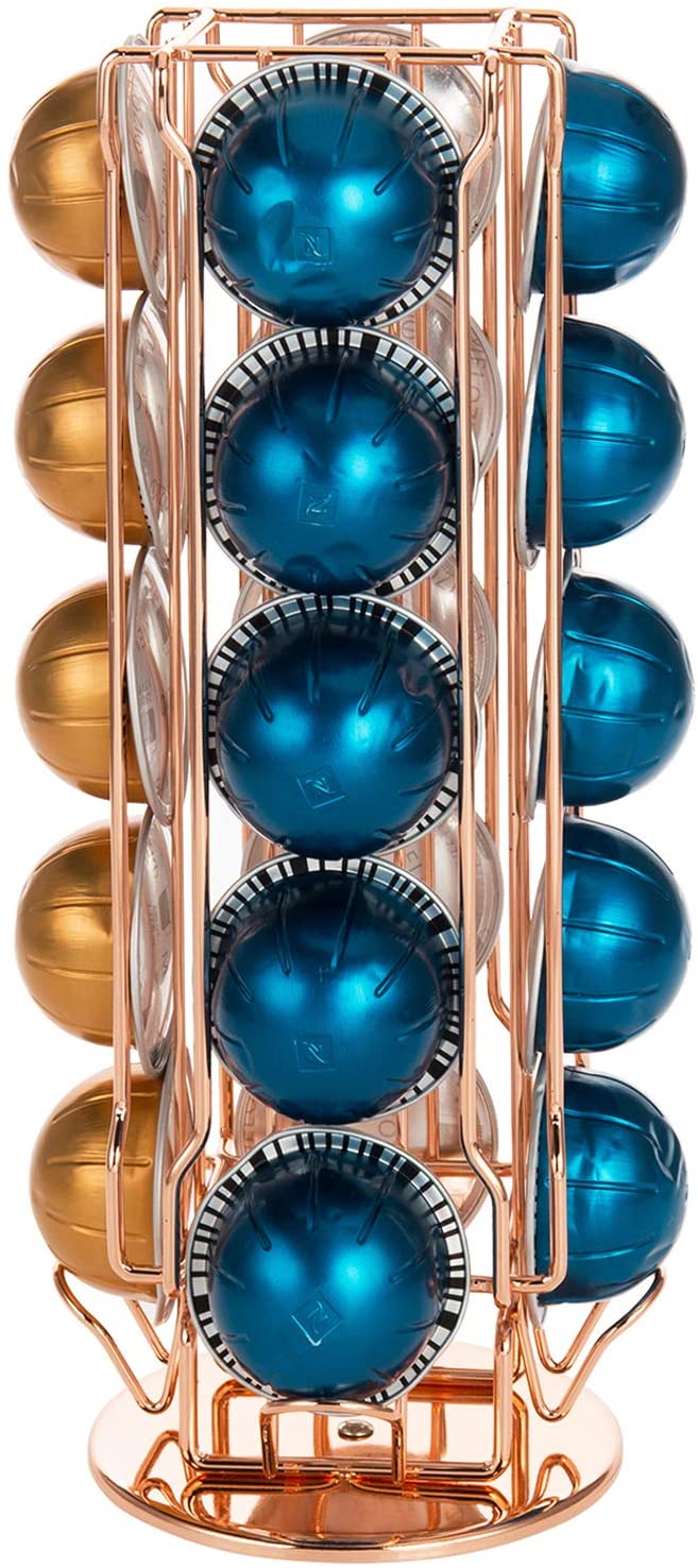 20 Capsule Capacity, Modern Copper-Plated Metal Rotating Coffee Pod Holder Rack-MyGift