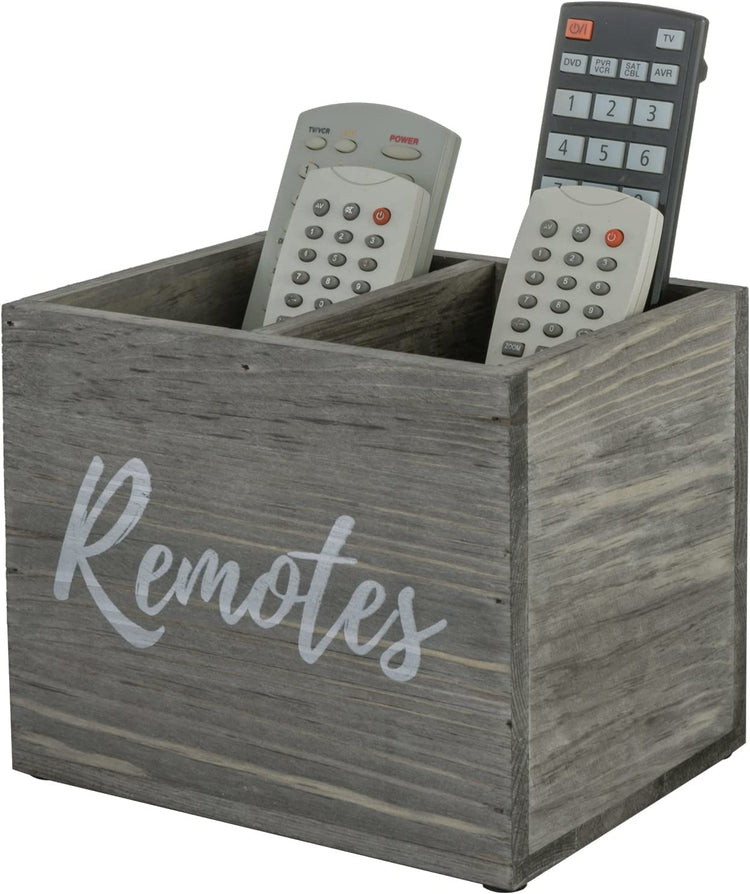 2 Slot Vintage Weathered Gray Wood Remote Control Holder Caddy, Media Storage Box-MyGift