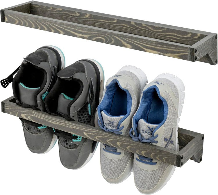 Gray Wood Shoe Rack Storage Organizer, Hanging Footwear Holder for Closet, Mudroom, Entryway, Holds 4 Pairs, Set of 2-MyGift